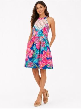 Lilly Pulitzer Kinley Dress 14 Jungle Utopia Floral Crochet Pockets Fit & Flare